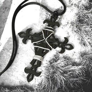 5 For $25💫Grunge Black Wooden Filigree Cross Pendant Necklace